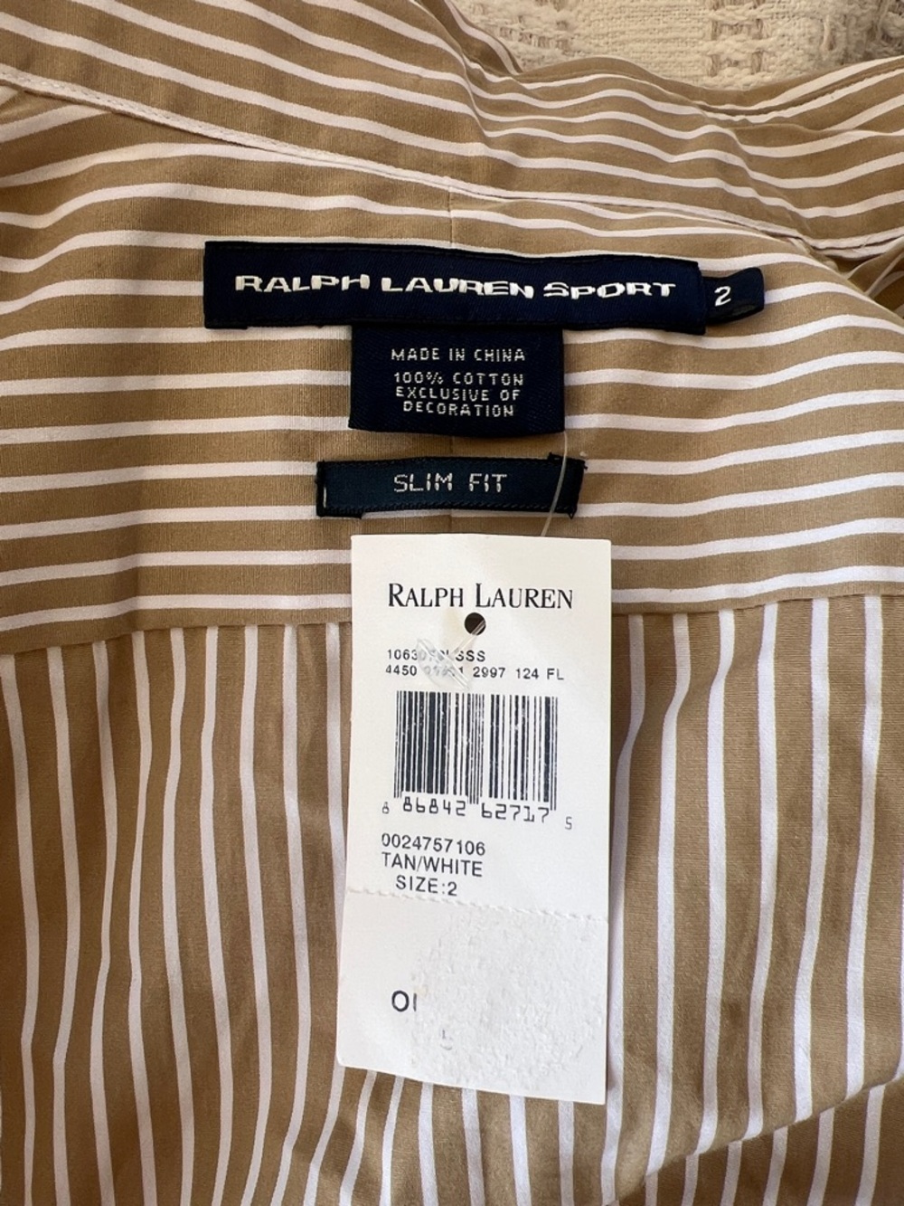 NWT Women’s Ralph Lauren Tan and White Striped Dress Shirt - Picture 6 of 7